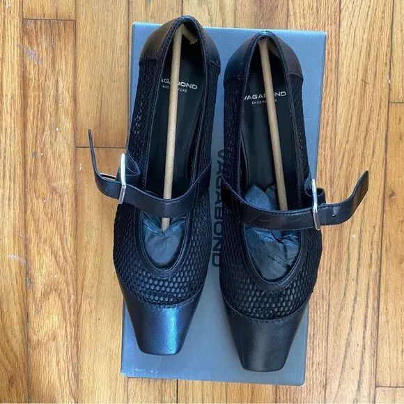 Vagabond Wioletta Mary Jane Flats shoes mesh ballet buckle Black Revolve 8.5