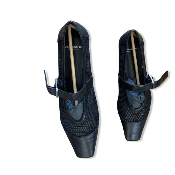 Vagabond Wioletta Mary Jane Flats shoes mesh ballet buckle Black Revolve 8.5