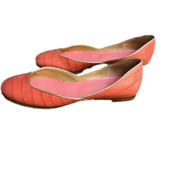 Valentino Garavani Orange/Coral Reptile Gold Trim Ballet Flats. Size 7.5.