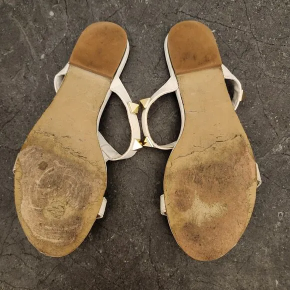Valentino Garavani Roman Stud Flat Sandals Women's Size 36 White Studs Sandals