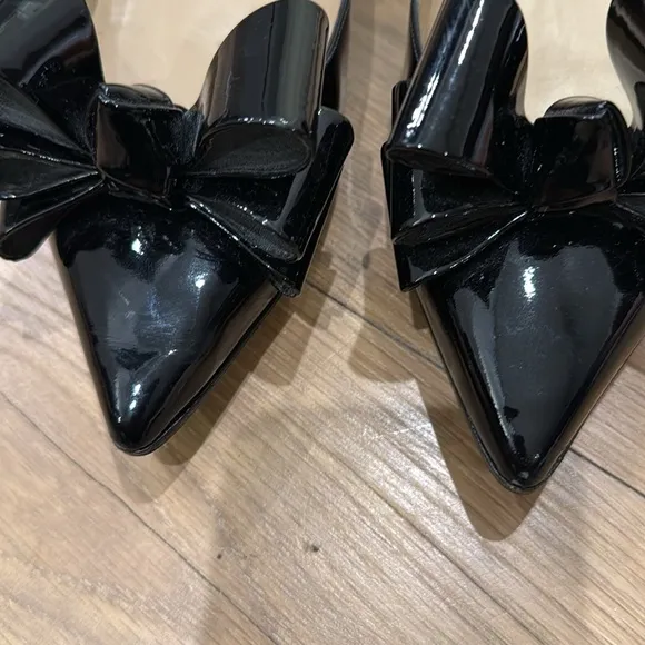 Valentino Patent Couture Bow Flats Black Pointed Toe
