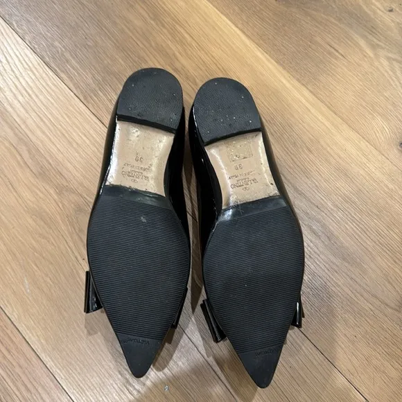 Valentino Patent Couture Bow Flats Black Pointed Toe