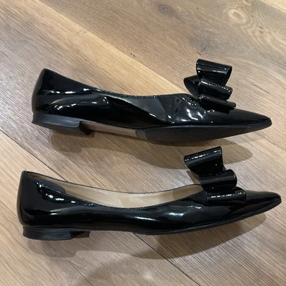 Valentino Patent Couture Bow Flats Black Pointed Toe