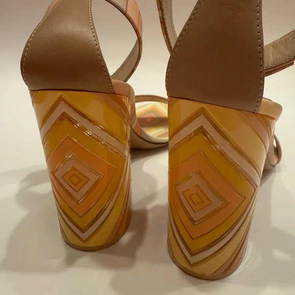 Valentino Strappy Orange Yellow stripe sandals with lucite heels