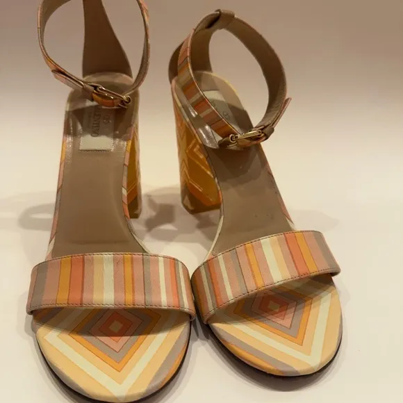 Valentino Strappy Orange Yellow stripe sandals with lucite heels