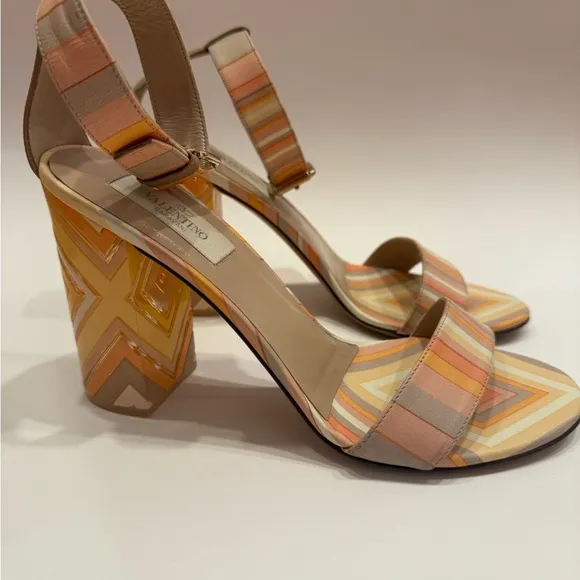 Valentino Strappy Orange Yellow stripe sandals with lucite heels