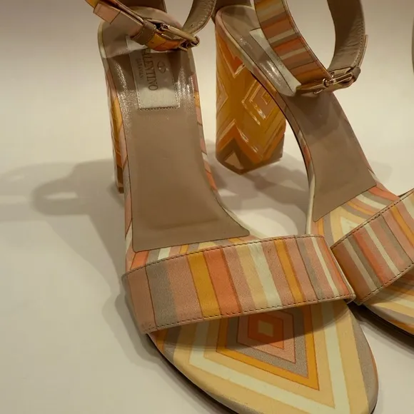 Valentino Strappy Orange Yellow stripe sandals with lucite heels