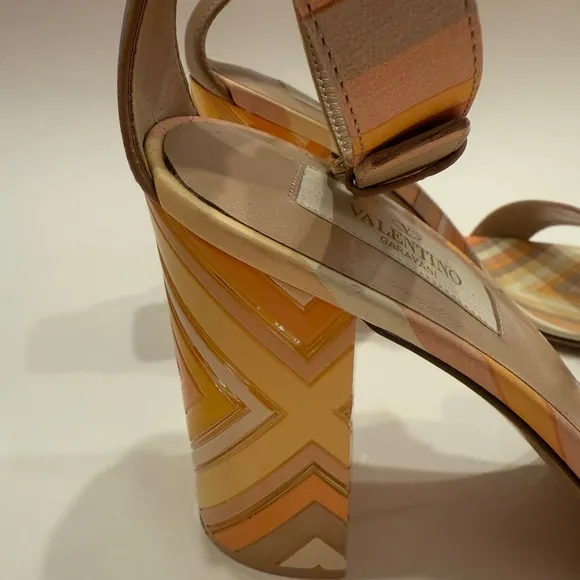 Valentino Strappy Orange Yellow stripe sandals with lucite heels