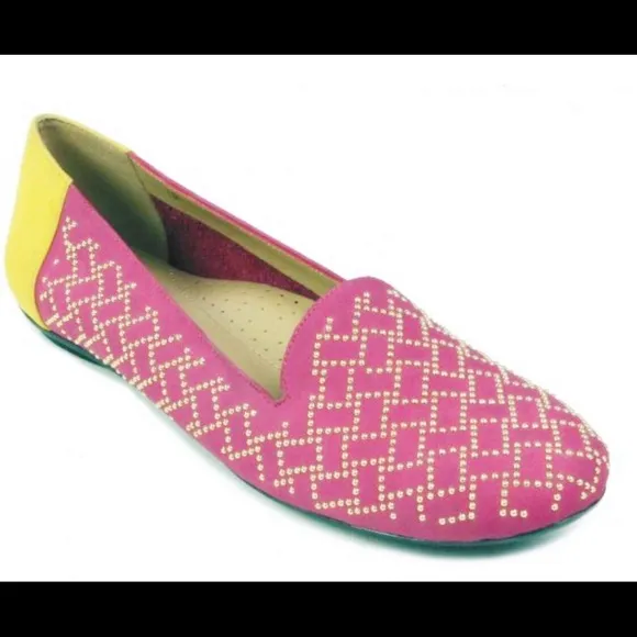 VANELI Women’s Suzon Magenta/Yellow Nabuk Ballet Flats Gold Bead Accent 7M NEW