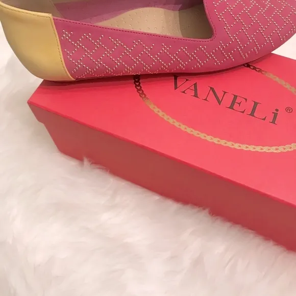 VANELI Women’s Suzon Magenta/Yellow Nabuk Ballet Flats Gold Bead Accent 7M NEW