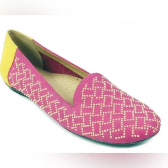 VANELI Women’s Suzon Magenta/Yellow Nabuk Ballet Flats Gold Bead Accent 7M NEW