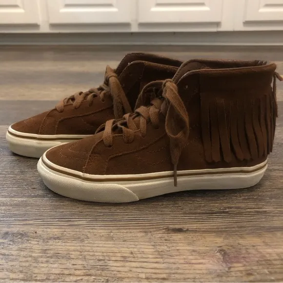 VANS brown suede fringe high-top sneakers 8 NWT