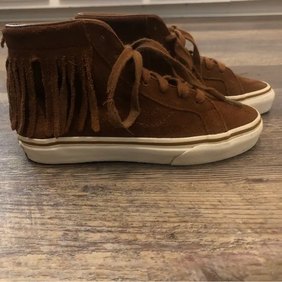 VANS brown suede fringe high-top sneakers 8 NWT