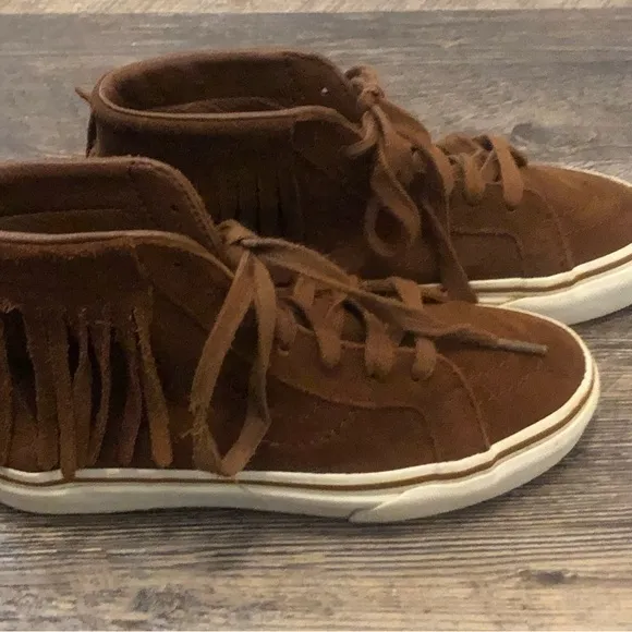 VANS brown suede fringe high-top sneakers 8 NWT