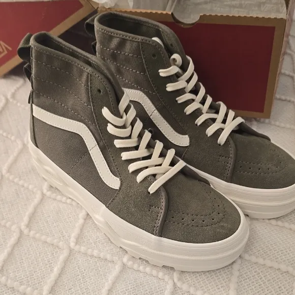 Vans Gray and White High-Top Sneakers Classic Design
