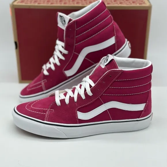 Vans Men's Pink and White High-Top Sneakers