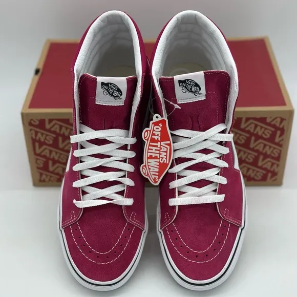 Vans Men's Pink and White High-Top Sneakers