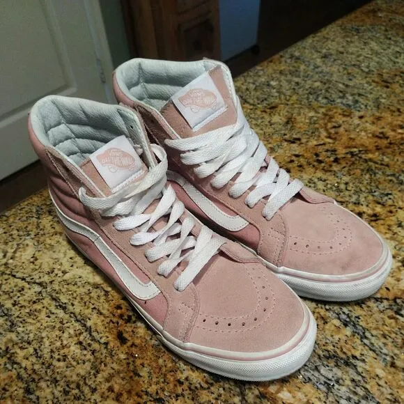 VANS Pink &amp; White Canvas Sk8-Hi Lace Up High Top Unisex Sneakers Women's 5.5
