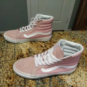 VANS Pink &amp; White Canvas Sk8-Hi Lace Up High Top Unisex Sneakers Women's 5.5