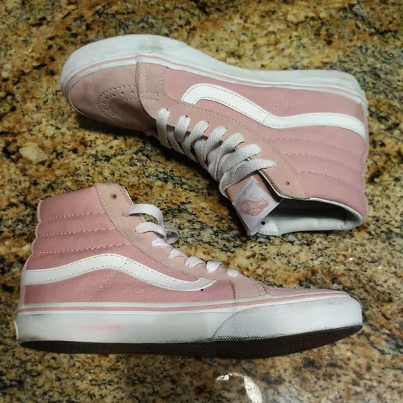 VANS Pink &amp; White Canvas Sk8-Hi Lace Up High Top Unisex Sneakers Women's 5.5