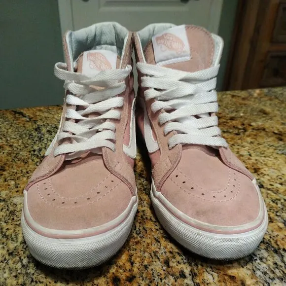 VANS Pink &amp; White Canvas Sk8-Hi Lace Up High Top Unisex Sneakers Women's 5.5