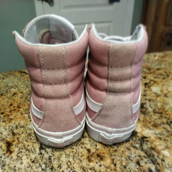 VANS Pink &amp; White Canvas Sk8-Hi Lace Up High Top Unisex Sneakers Women's 5.5