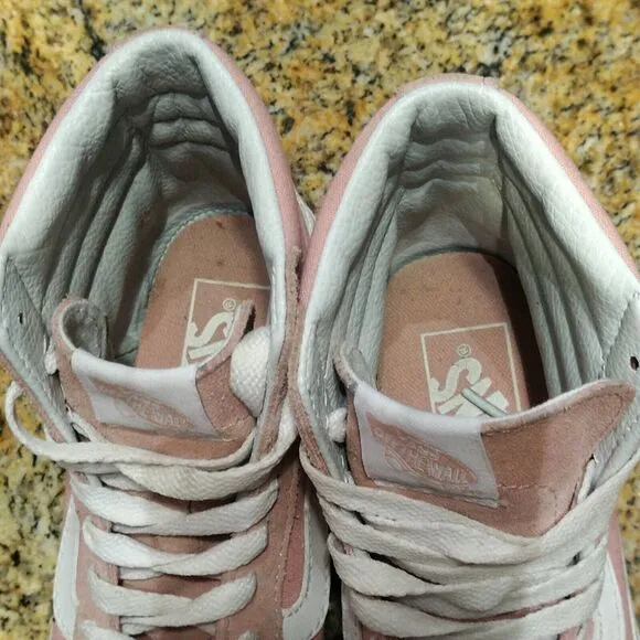 VANS Pink &amp; White Canvas Sk8-Hi Lace Up High Top Unisex Sneakers Women's 5.5