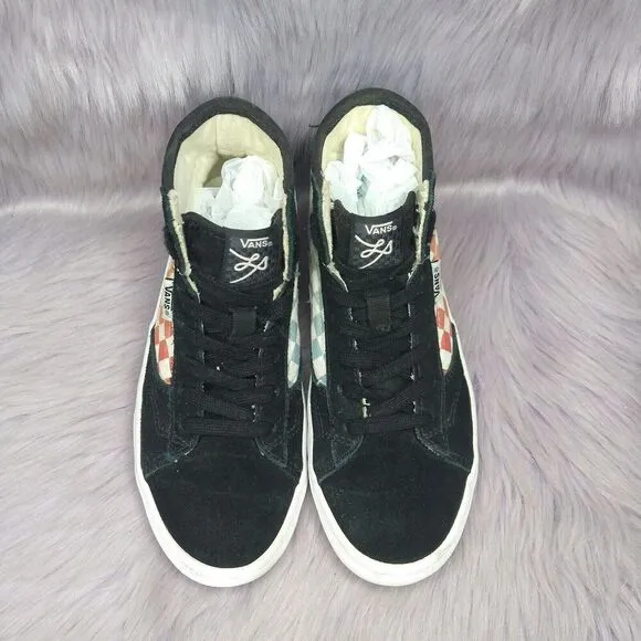 Vans The Lizzie Checkerboard High Top Sneakers Kids Sz 2 Multicolor Black Suede