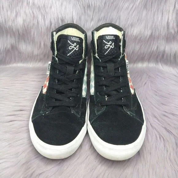 Vans The Lizzie Checkerboard High Top Sneakers Kids Sz 2 Multicolor Black Suede