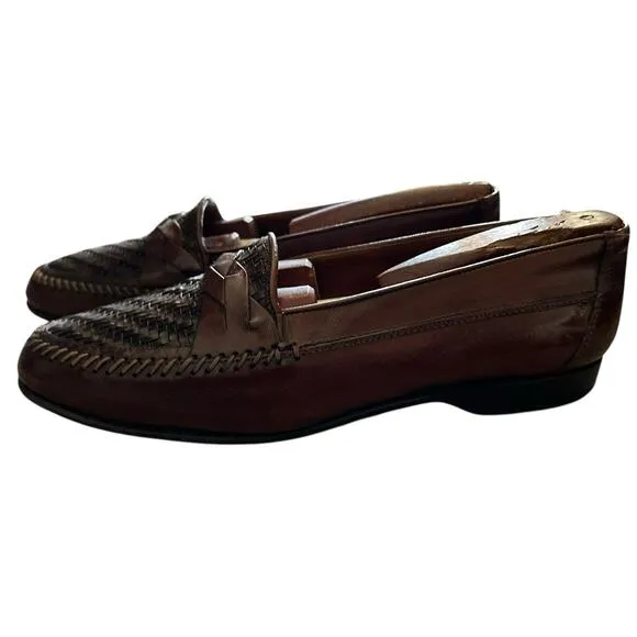 Vero Cuoio Men's Brown Woven Leather Loafers Slip-On Dress Shoes Size 7