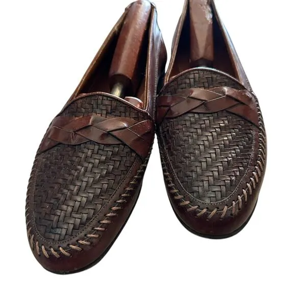 Vero Cuoio Men's Brown Woven Leather Loafers Slip-On Dress Shoes Size 7