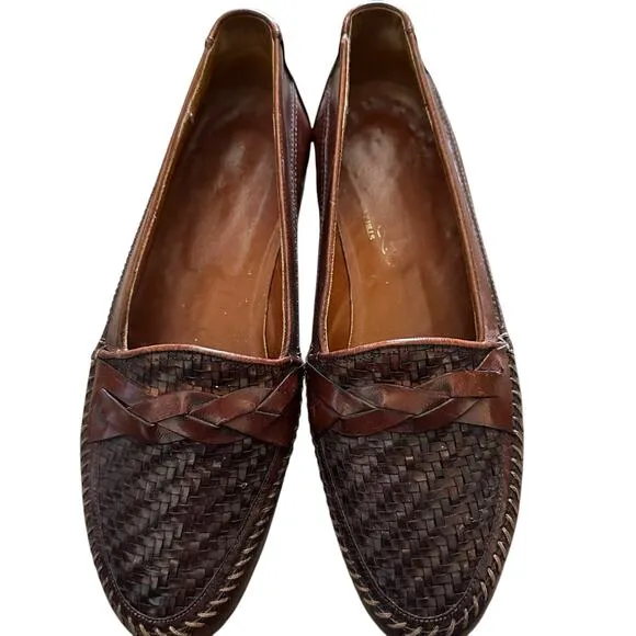 Vero Cuoio Men's Brown Woven Leather Loafers Slip-On Dress Shoes Size 7