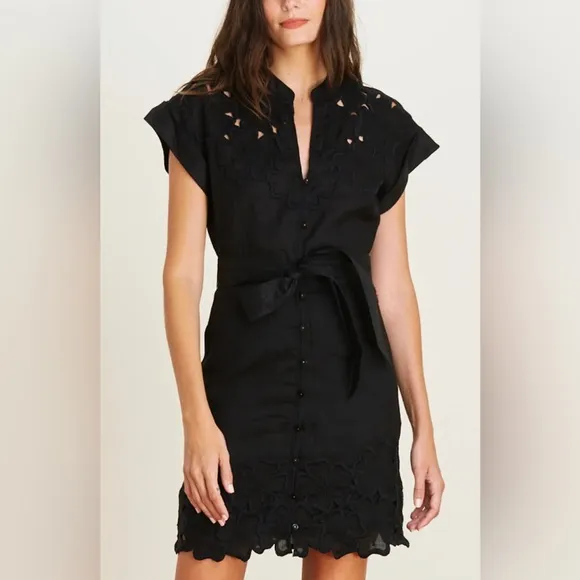 VERONICA BEARD ARCHIE FLORAL APPLIQUÉ DRESS IN BLACK SZ 2 598$