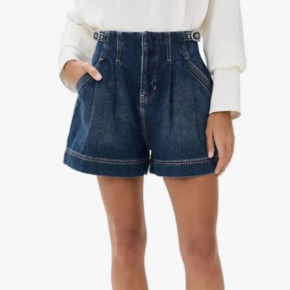 Veronica Beard Jaffe Denim Buckle Shorts