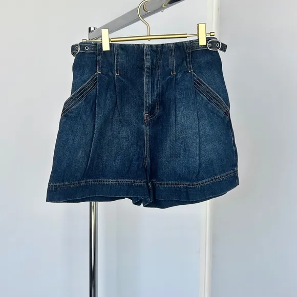 Veronica Beard Jaffe Denim Buckle Shorts