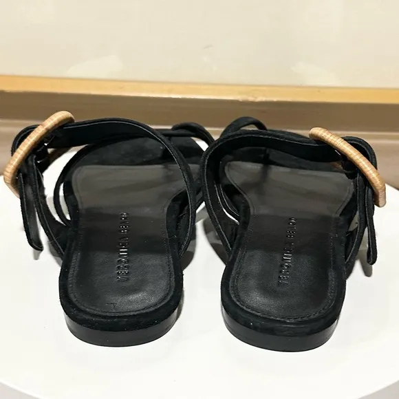 🌹VERONICA BEARD🌹 Salva Suede Buckle Flat Sandals Black Size: 6.5M