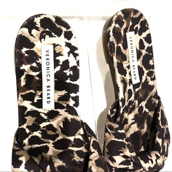 Veronica Beard Sandals Etra Knotted Leopard Flat Mule Sandals Slippers Sz 6.5