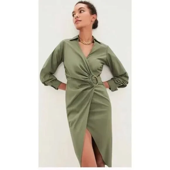 Veronica Beard Women's Afton Dress Midi Long Sleeve Dress 2 NWT 498 Green