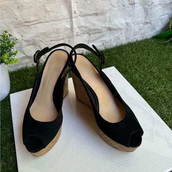 VERONICA BEARDali Sand Suede Peep-Toe Wedge Platform Sandals size 9