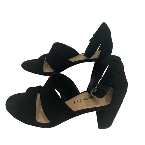 Via Spiga Heel Strappy Suede Black Sandals