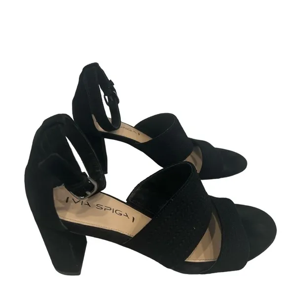 Via Spiga Heel Strappy Suede Black Sandals