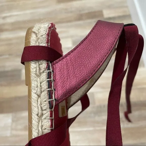 VIDORRETA Silk Embroidered Lace Up Espadrille NWOT
