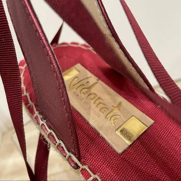 VIDORRETA Silk Embroidered Lace Up Espadrille NWOT