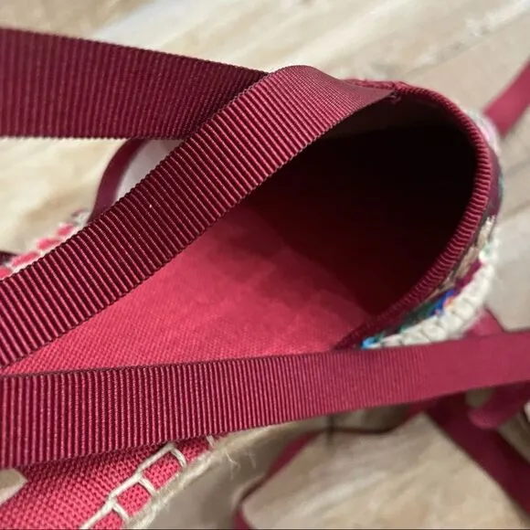 VIDORRETA Silk Embroidered Lace Up Espadrille NWOT