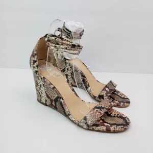 Vince Camuto Stassia Womens Size 8.5 Snake Skin Leather Strappy Wedge Sandals