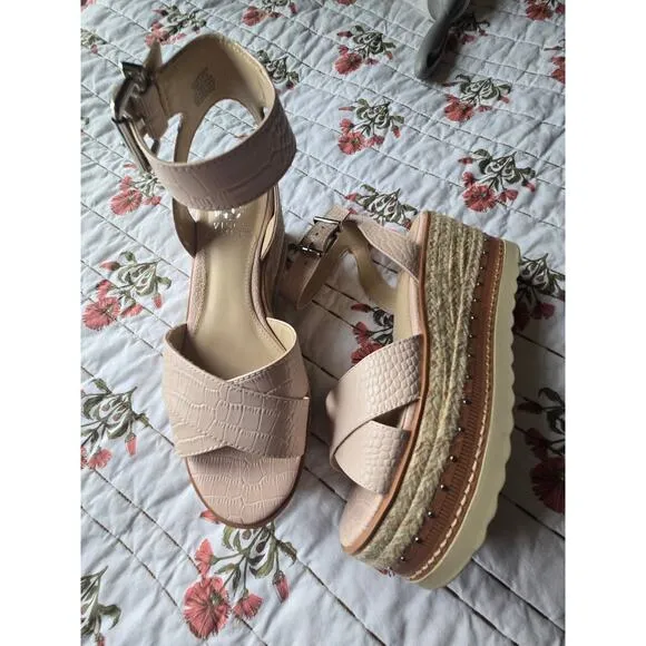 Vince Camuto Women's Peach Espadrilles Platform Wedged Criss Cross Sandals 7M