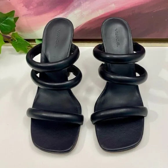 VINCE Dara Strappy Leather Block Heel Sandals in Black Size 9.5