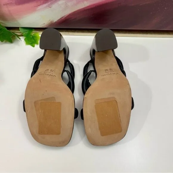 VINCE Dara Strappy Leather Block Heel Sandals in Black Size 9.5