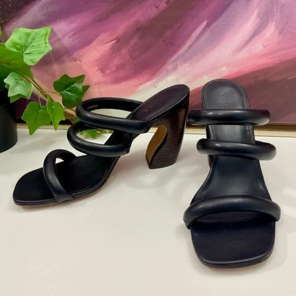 VINCE Dara Strappy Leather Block Heel Sandals in Black Size 9.5