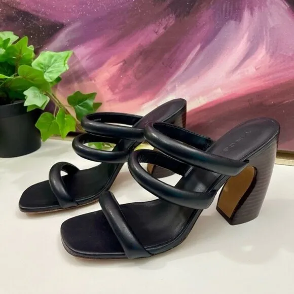 VINCE Dara Strappy Leather Block Heel Sandals in Black Size 9.5